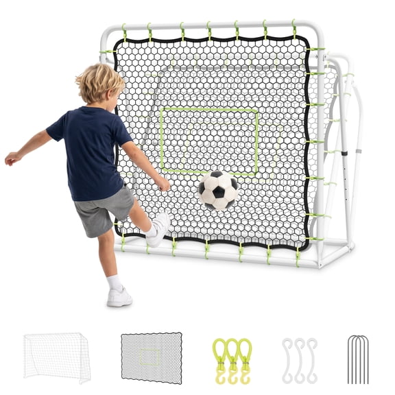 Slsy Soccer Rebounder Net,2 in 1 Galvanized steel pipe Soccer Goal for Backyard,5 Adjustable Angles,UV Protection,Weatherproof for Teens Adults Practice Training(4'x4')