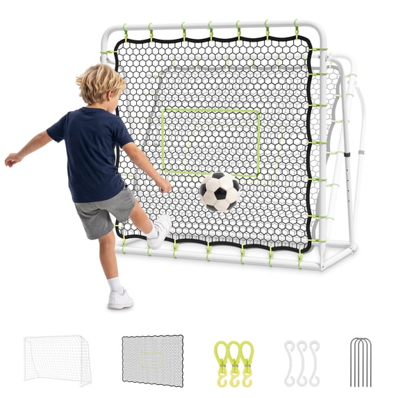 Slsy Soccer Rebounder Net,2 in 1 Galvanized steel pipe Soccer Goal for Backyard,5 Adjustable Angles,UV Protection,Weatherproof for Teens Adults Practice Training(4'x4')