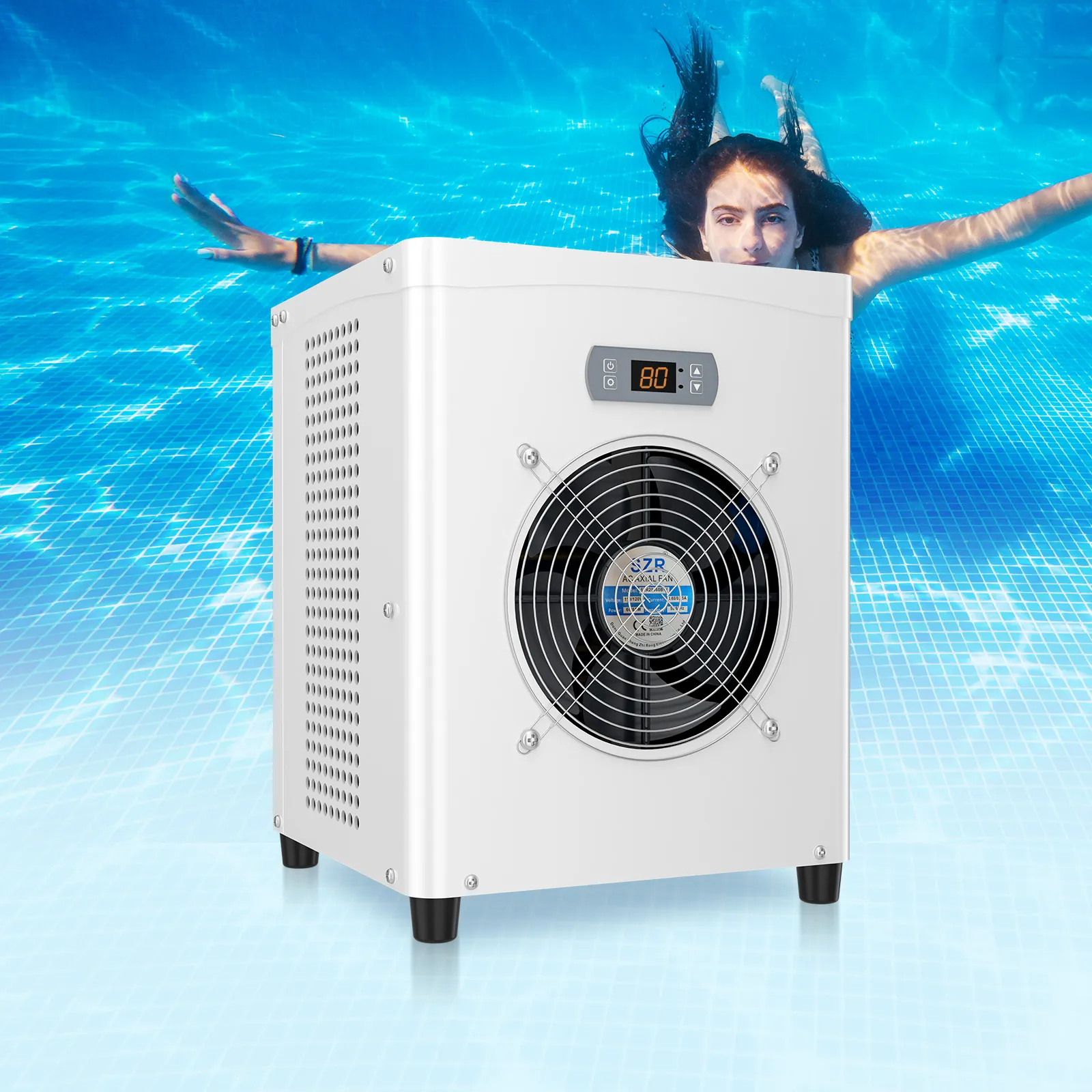 Slsy Swimming Pool Heat Pump for Above Ground Pools, 16186 BTU Energy Efficient Pool Heater with Compact Design & Power Cord Included, White