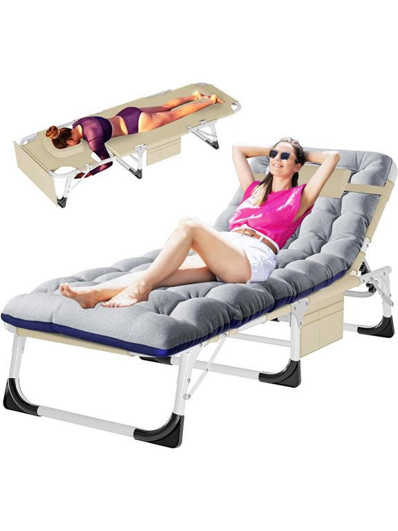 3 in 1 Sun Tanning Chair Oversized with Face Arm Hole, Heavy Duty Folding Chaise Lounge Chairs, 5-Position Outdoor Lounge Chair for Beach, Pool, Lawn, Yard, Patio