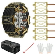 Slsy Tire Chains, 6 Pack Snow Chains for Car SUV Pickup Trucks, for Tire Width 215mm-285mm (8.5"-11.2" inch), Adjustable Universal Emergency Thickening Chains