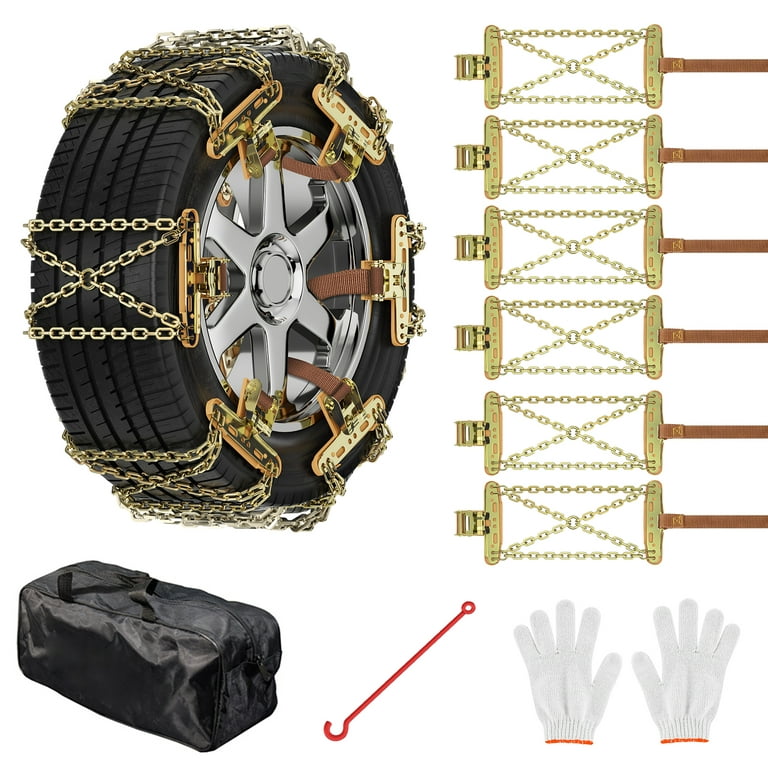 Snow Chains, Pack of 6 Universal Car Chains, Non-Slip Tyres, Snow Chains,  Safety Chains for Car/Truck/SUV, Suitable for Tyre Width 165 - 285 mm / 6.5  - 11.23 Inches : : Automotive