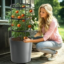 Slsy Tomato Planter with Trellis, 63in Raised Garden Bed Tomato Planter Box w/ Wheels, Self Watering Tomato Support Cages for Garden Pots, Use for Patios Greenhouse Indoor Outdoor Flowers Vegetable