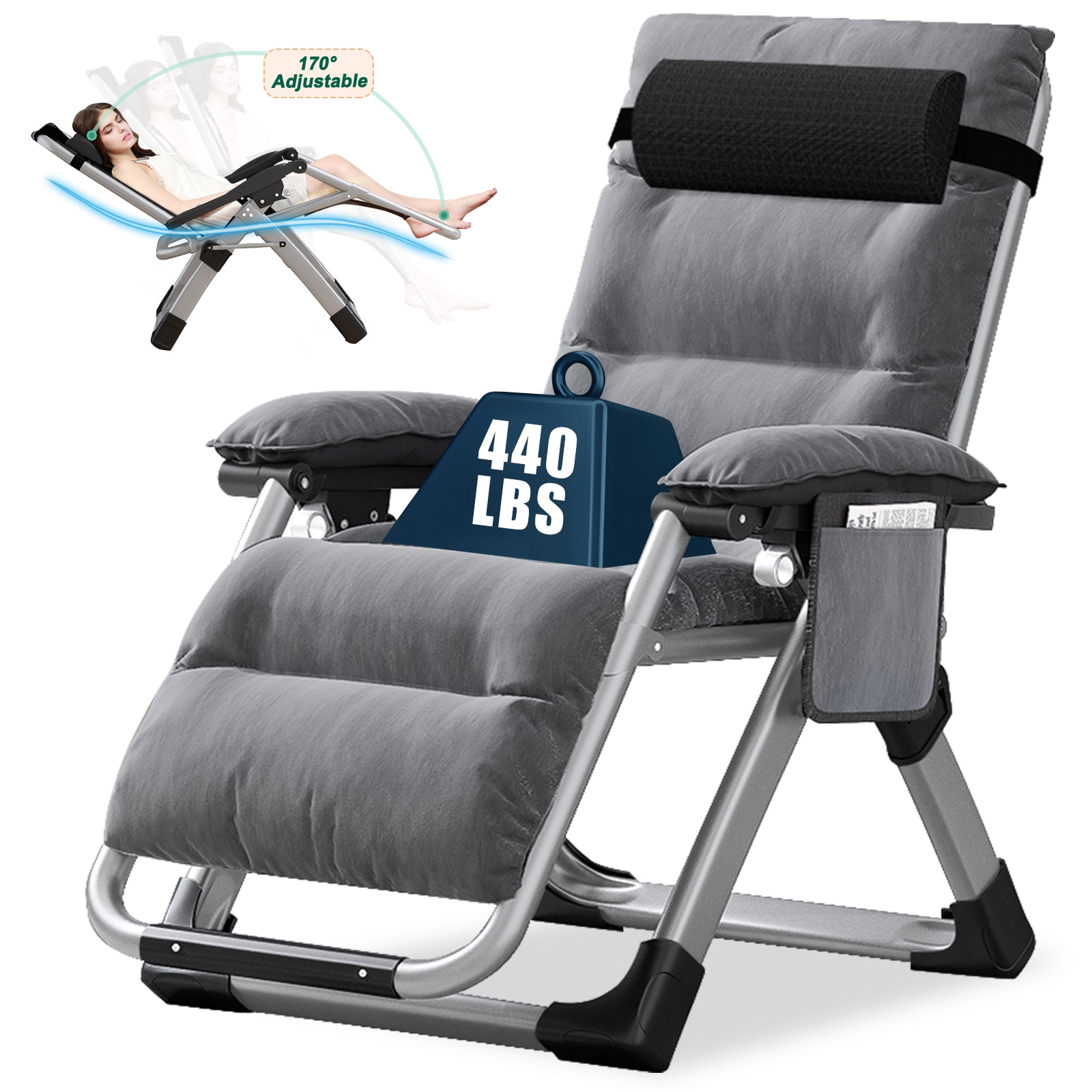 Slsy Adjustable ZeroGravity Chair with Removable Cushion Armrest Mat