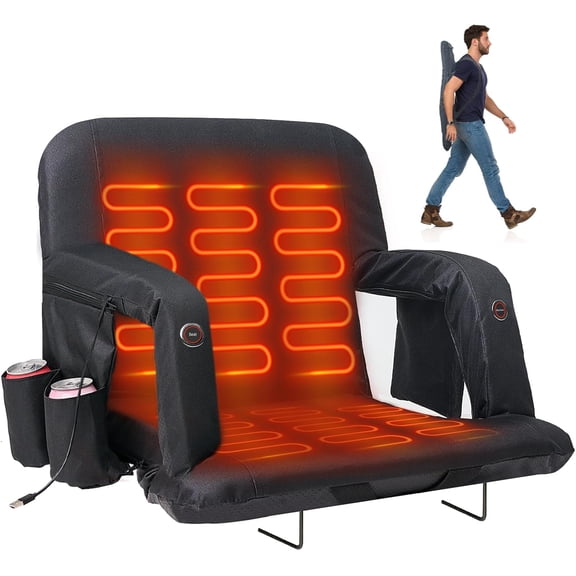 Slsy Wide 25'' Heated Stadium Seats for Bleachers with Back Support, Dual-sided Heated Stadium Chair for Outdoor Sport Events, 6 Reclining Positions, 3 Heat Modes