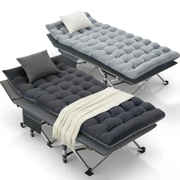 SLSY XL 2 Packs Folding Camping Cots with 2 Sided Mattress,Carry Bag,Foldable Guest Beds Cot, Supports up to 880 lbs(75*28inch)