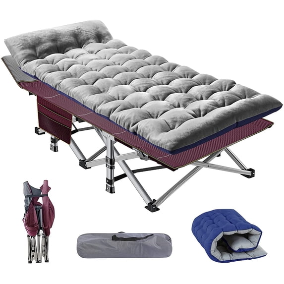 Slsy XL Folding Camping Cots with 3.3 inch 2 Sided Mattress, 75"* 28" Sleeping Cot Guest Bed, Folding Bed Cot with Carry Bag
