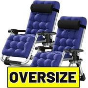 Slsy XL Zero Gravity Chair 2 Pack, Oversized XL Folding Lounge Chair with Removable Pad & Cup Holder for Indoor and Outdoor, Folding Reclining Chair Set of 2 for Adults