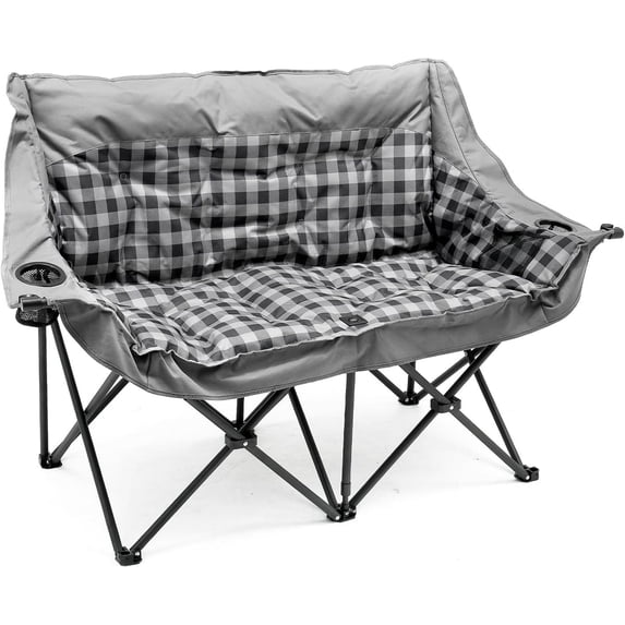 Slsy Double Camping Chair, Extra Padded Loveseat for 2 Prson Heavy Duty Folding Loveseat with Cup Holders for Camping, Fishing, or Hunting