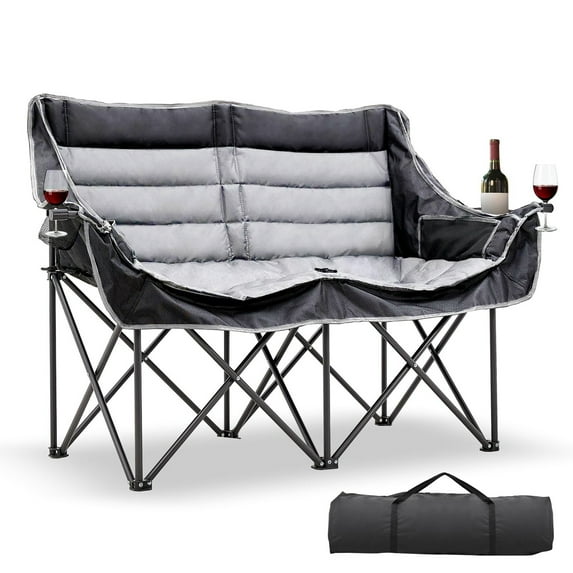 Slsy XXXL Oversized 2 Person Fully Padded Camping Chair, Folding Loveseat Camping Couch Double Camping Chairs Heavy Duty Portable Lawn Chair Patio Chair, Supports 990 LBS