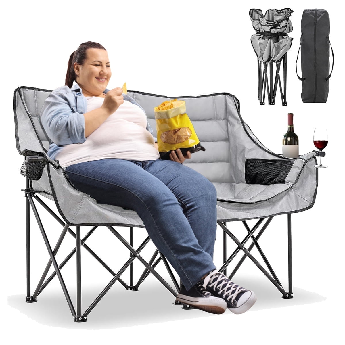 Slsy XXXL Oversized 2 Person Fully Padded Camping Chair Folding Loveseat Camping Couch Double Camping Chairs Heavy Duty Portable Lawn Chair Patio Chair Supports 990 LBS Walmart