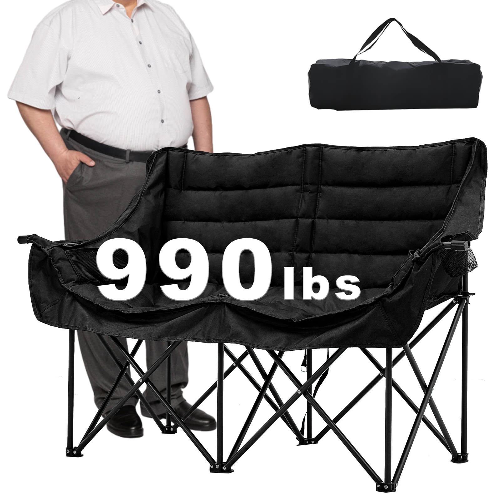 Oversized Padded Double Love Seat Camping Chair – Heavy Duty Frame