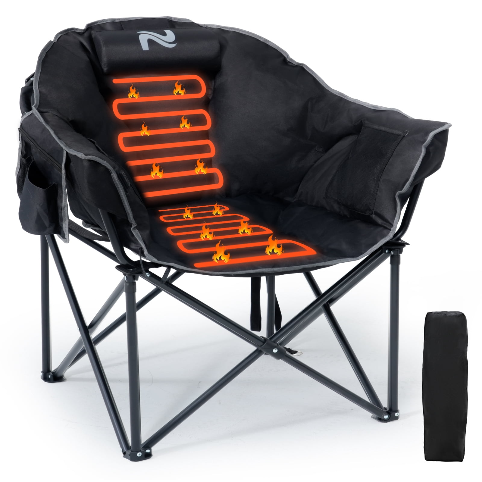 Slsy Oversized Heated Camping Chair with Headrest, Heated Chairs Outdoor Sports w/3 Heat Levels for Back & Seat, Portable Folding Heated Outdoor Chair for Patio Travel (Battery NOT Included)