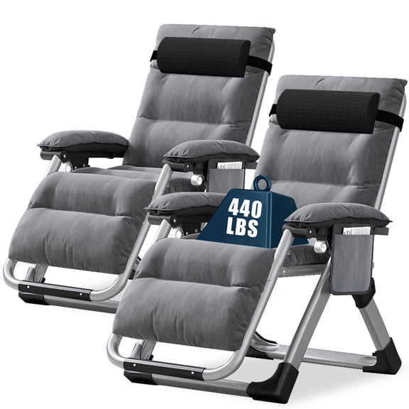 Slsy Zero Gravity Chair 2 Pack, Folding Adjustable Reclining Lounge Chair with Cushion, Headrest and Cup Holder, Supports up to 440lbs