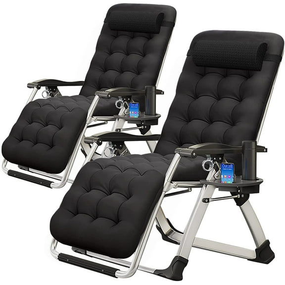 Slsy Zero Gravity Chair 2 Pack, Lawn Recliner, Set of 2 Reclining Patio Lounger Chair, Folding Portable Chaise with Removable Soft Cushion, Cup Holder, Headrest