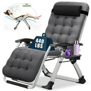 Slsy Zero Gravity Chair, Adjustable Reclining Lounge Chair with Removable Cushion, Headrest, Cup Holder for Indoor Outdoor, Supports Over 440lbs