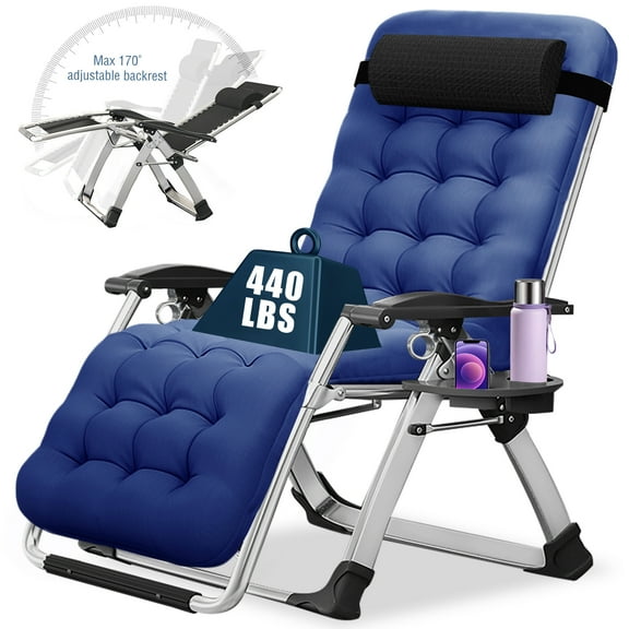 Slsy Zero Gravity Chair with with 2 Sided Cushion & Headrest, Lawn Recliner, Reclining Patio Lounger Chair, Folding Portable Chaise with Cup Holder