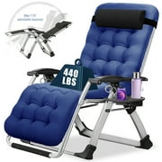 Slsy Zero Gravity Chair with with 2 Sided Cushion & Headrest, Lawn Recliner, Reclining Patio Lounger Chair, Folding Portable Chaise with Cup Holder