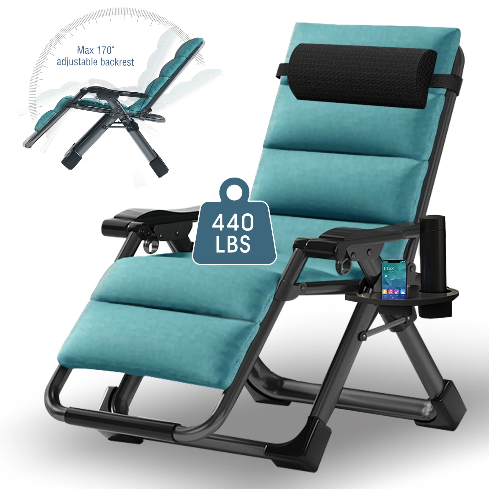 Slsy Zero Gravity Chair Lawn Recliner Reclining Patio Lounger Chair Folding Portable Chaise with Removable Soft Cushion Cup Holder Headrest Walmart