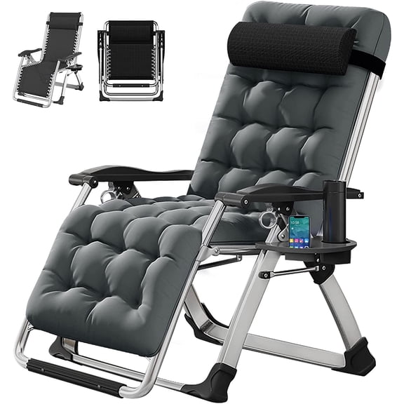 Slsy Zero Gravity Chair, Lawn Recliner, Reclining Patio Lounger Chair, Folding Portable Chaise with Reversible Soft Cushion, Cup Holder, Headrest