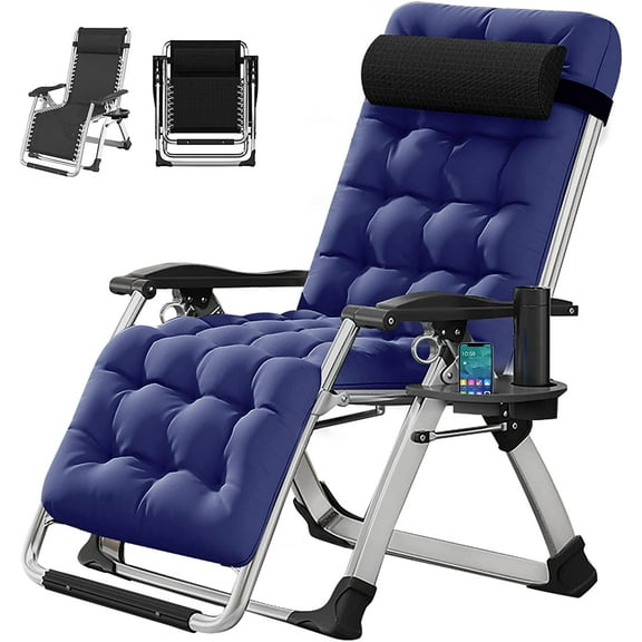 Slsy Zero Gravity Chair, Lawn Recliner, Reclining Patio Lounger Chair, Folding Portable Chaise with Reversible Soft Cushion, Cup Holder, Headrest