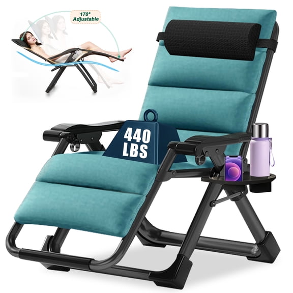 Slsy Zero Gravity Chair, Premium Lawn Recliner Folding Portable Chaise Lounge with Removeable Cushion, Headrest and Cup Holder, Reclining Patio Lounger Chair