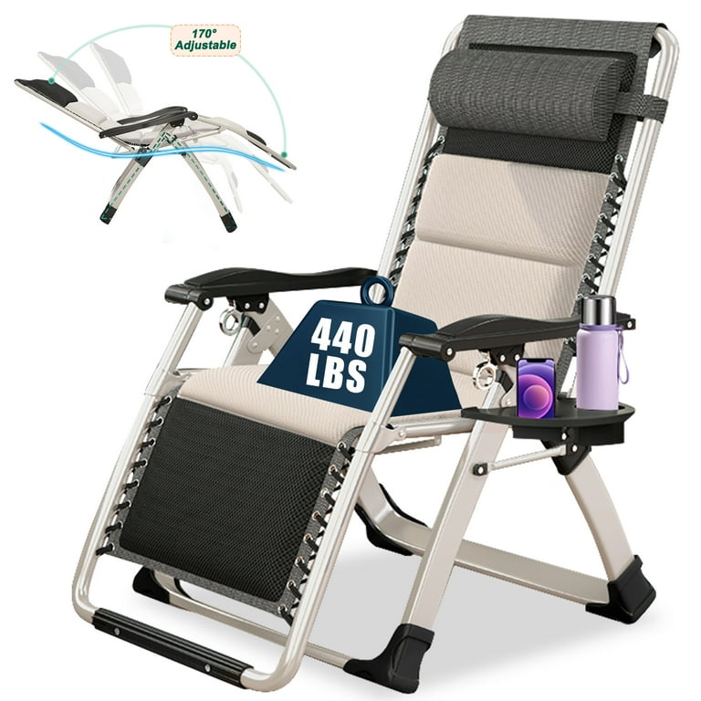 Slsy Zero Gravity Chair Premium Outdoor Lawn Folding Lounge Chairs Sturdy Adjustable Reclining Patio Chairs with Headrest Tray Support 440lbs