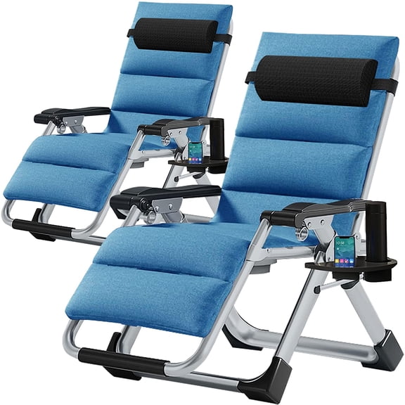 Slsy Zero Gravity Chair, Set of 2 Folding Reclining Lounge Chair with Soft Cushion & Pillow, Side Table for Camping, Lawn, Garden, Support 400lbs