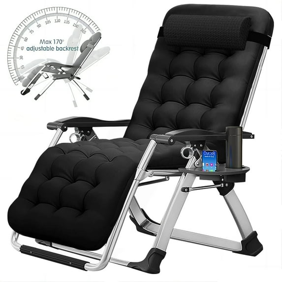 Slsy Zero Gravity Chair with Removable Soft Cushion, Cup Holder, Headrest, Lawn Recliner, Reclining Patio Lounger Chair, Folding Portable Chaise