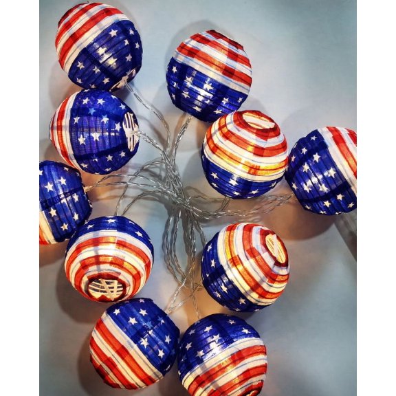 Sltwyw 12 Inch Paper Lanterns with 3 Inch Bunting Flags - Independence Day Patriotic Party Decorations String Lights for July 4th(2 Sets)