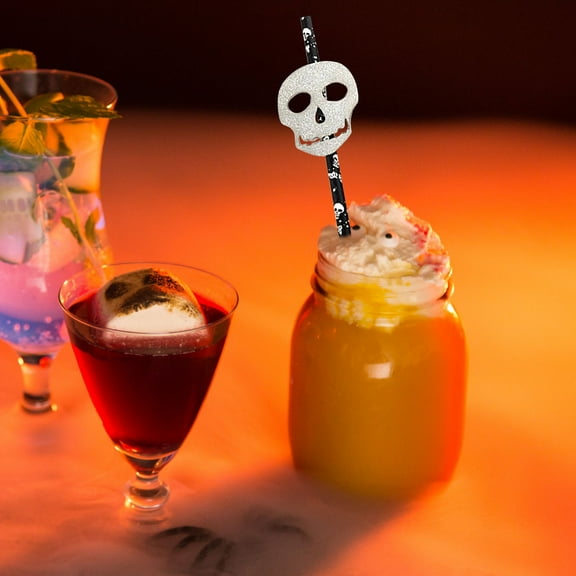 Sltwyw 50pc Halloween Paper Straws - Dessert Table Dressing Supplies | Black Orange Striped Party Drink Decorations