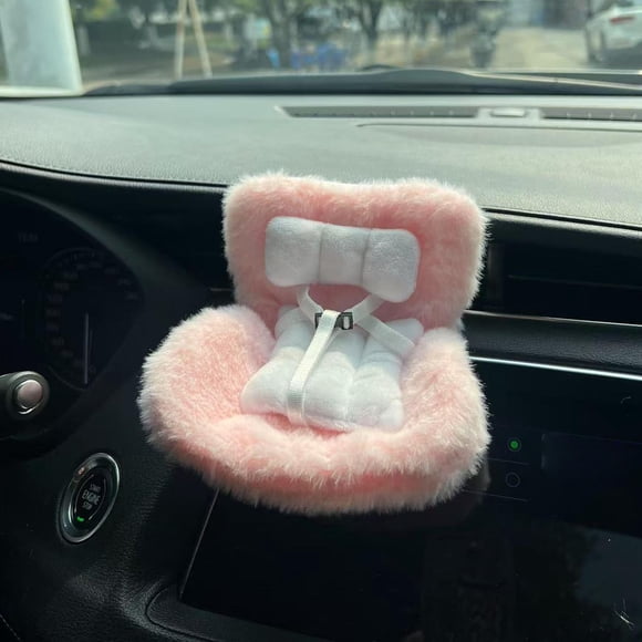 NUJOLI La-bubu Car Seat for 10-17cm Dolls with Soft Furry Cushion, Pink, Model J1373, Perfect for Car Vent Decor or Desktop Display