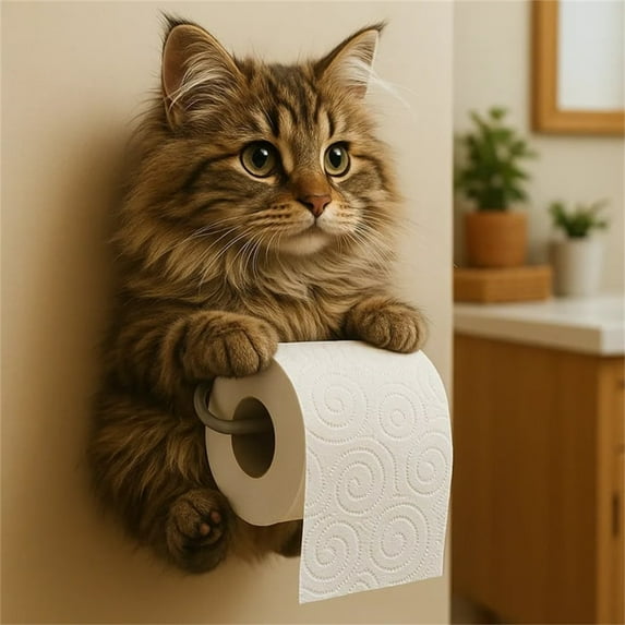 Sltwyw Cat Toilet Paper Holder, Funny Wall Mounted Toilet Paper Roll Holder Dispenser, 3D Printed Animal Shaped Roll Storage Stand, Decorative Toilet Paper Roll Holder for Bathroom and Kitchen