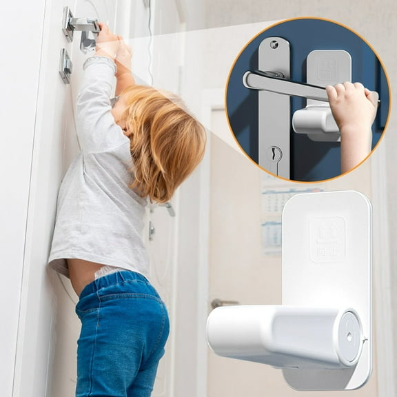 Sltwyw Child Proof Door Handle Lock with Pinch Guard - Baby Safety Tool Prevents Pet Door Opening No Drill Anti-Theft Drawer Protector