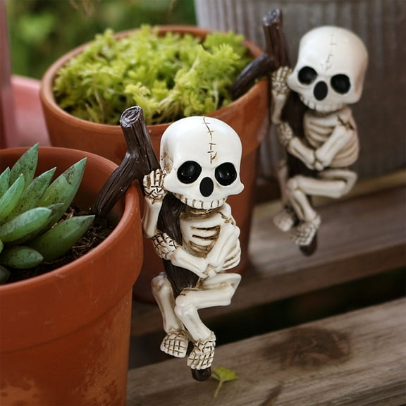Sltwyw Halloween Skeleton Flower Pot, Hanging Resin Planter Set, Gothic Garden Decor for Patio Balcony