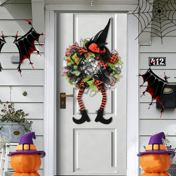Sltwyw Halloween Wreath Ornament Spooky Front Door Hanging Decor with Bats for Party Home Decoration Porch Wreath