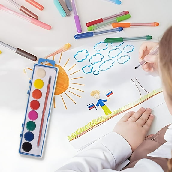 Sltwyw Kids Watercolor Paint Set 8 Colors - Non-Toxic Solid Pigment Cakes Palette Tray Art Supplies for Children's Painting Class