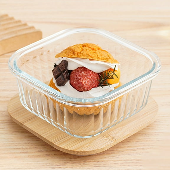 Sltwyw Square Glass Lunch Box with Sealed Wood Cover - Leakproof Microwaveable Food Container for Picnic Office Bento BPA Free
