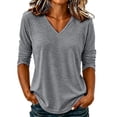 thumbnail image 1 of Slub Cotton Long Sleeve Basic Pullover Tee for Women V Neck Curved Hem Spring Summer Casual Daily Tops, 1 of 8