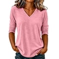 thumbnail image 1 of Slub Cotton Long Sleeve Basic Pullover Tee for Women V Neck Curved Hem Spring Summer Casual Daily Tops, 1 of 8