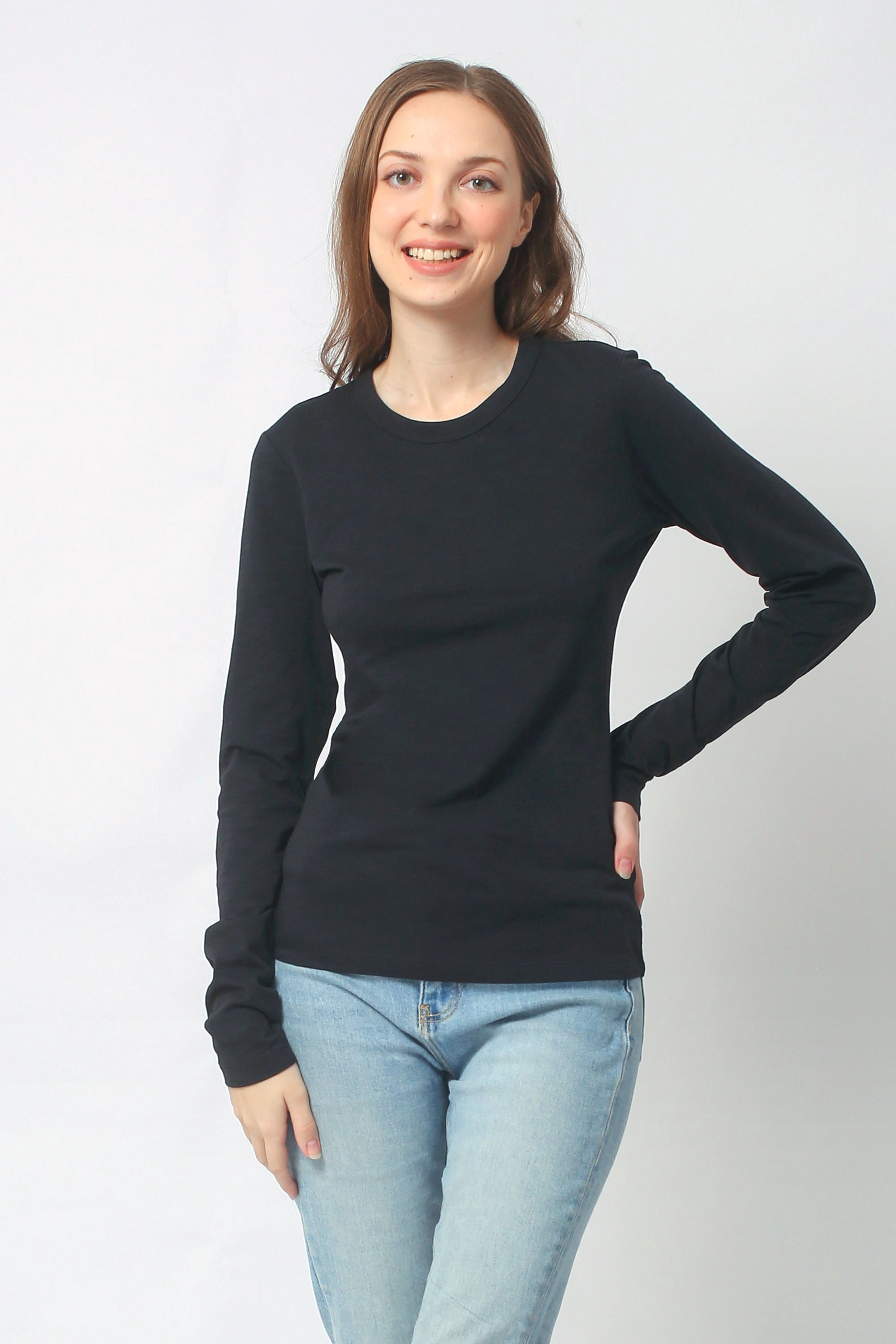 Slub Cotton Long Sleeve Crew Neck TShirt