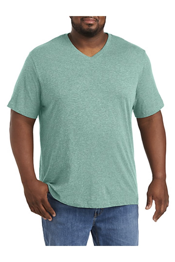 Slub Knit V-Neck T-Shirt Pool Green Heather 2XLT