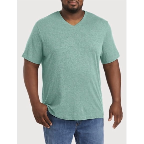Slub Knit V-Neck T-Shirt Pool Green Heather 4XLT