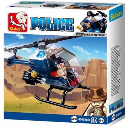 Sluban 638B Police 4-in-1 Helicopter Building Brick Kit (87 Pcs) (Kit B Collect them all!)