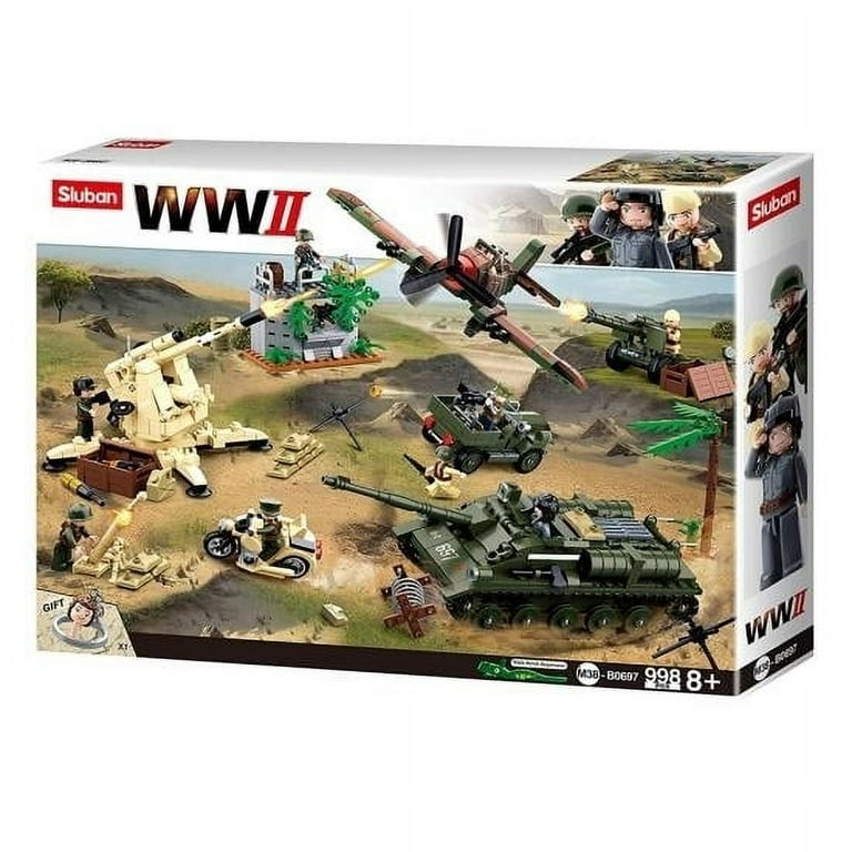 Sluban Kids Army Building Blocks WWII Series Battle Of Kursk Building Toy  Army Fighter Jet and Tank 998 Pc Set
