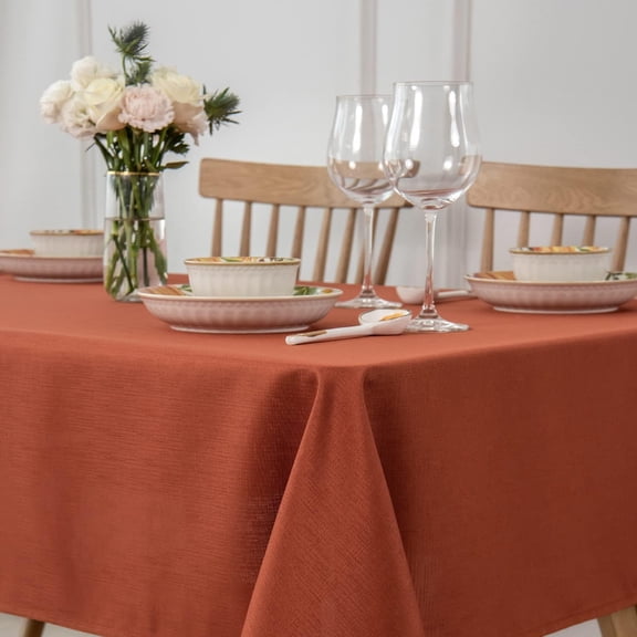 Slubby Texture Square Tablecloth Stain Resistant Waterproof Wrinkle Resistant Washable Soft Fall Table Cloth, Decoration for Fall Harvest Fabric Cover for Dining Room, 52 x 52 Inch, Rust