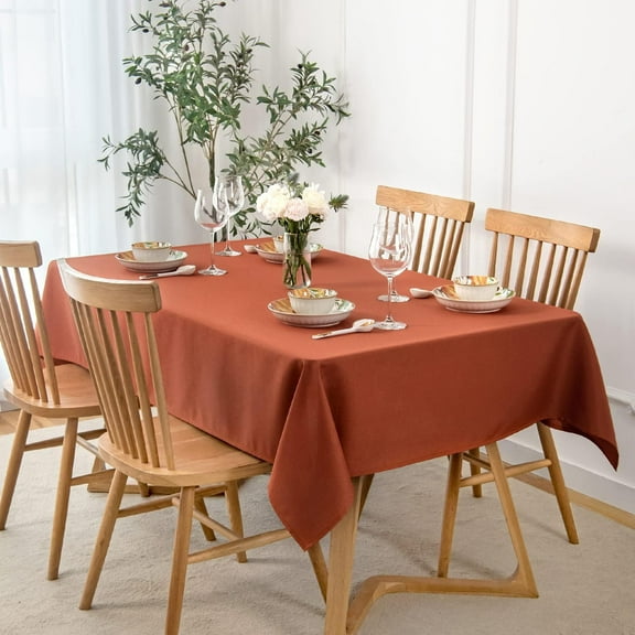 Slubby Textured Harvest Tablecloth Stain Resistant Waterproof and Wrinkle Resistant Table Cloth, Thanksgiving Party Fabric Table Cover for Dining Room, Rectangle 60 x 120 Inch, Rust