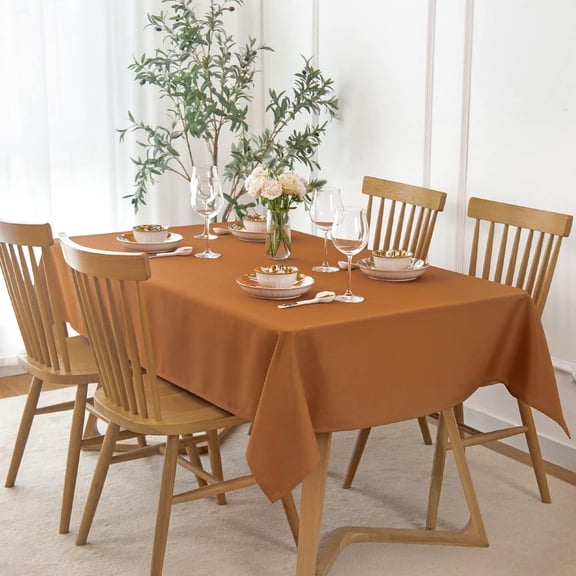 Slubby Textured Harvest Tablecloth Water Resistant Wrinkle Free Spill-proof Soft Table Cloth for Fall Harvest Thanksgiving Parties Dinner Decoration, Rectangle 60 x 84 Inch Amber Bronze