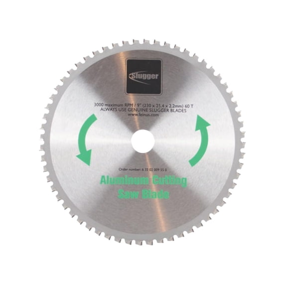 Slugger by Fein Aluminum Cutting Saw Blade - Fast and Accurate Cuts up to 5/8" in Stainless Steel, Mild & Thin Metals, 9" Diameter, 60 Teeth - 63502009550 CA3