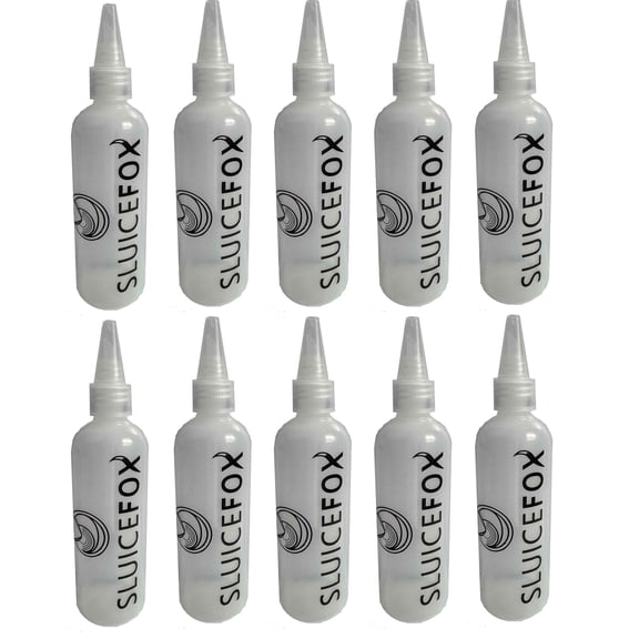 Sluice Fox 4oz Snifter Bottle for Gold Panning Mining and prospecting; Plastic Cleanup tool for paydirt concentrate and fine gold recovery in your gold prospecting tool kit